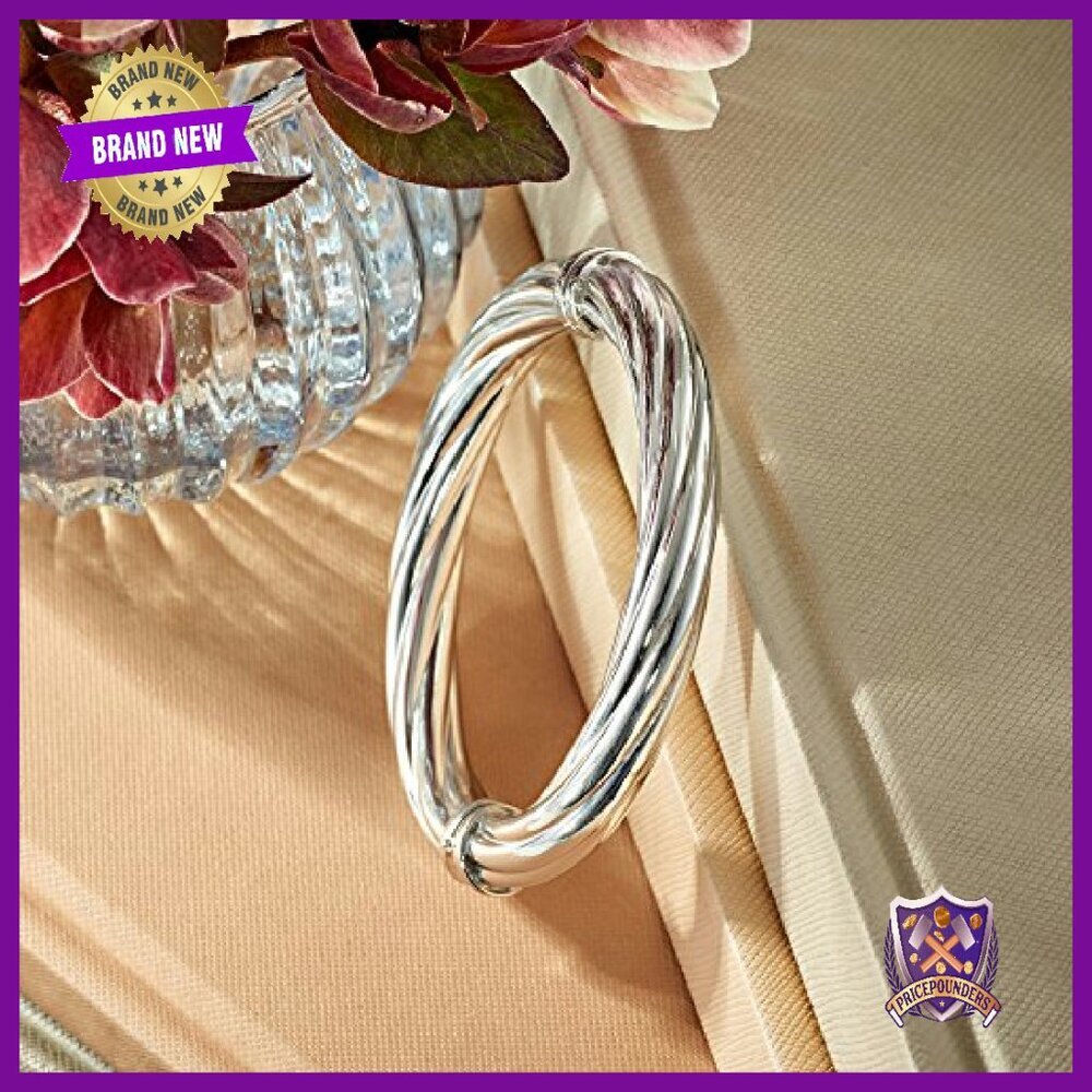 Sterling Silver Twisted Oval Bangle Bracelet 7" Italian Crafted - Picture 5 of 8